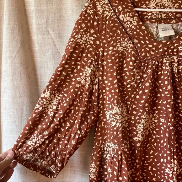 Knox Rose | Linen Blend Rusty Brown Cheetah Print Dress 3/4 Sleeves Women Large - Picture 3 of 8